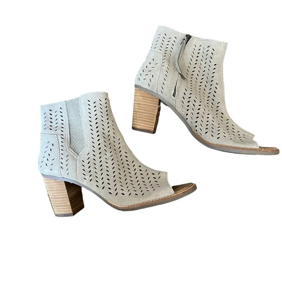 TOMS Majorca Camel Suede Open Toe Heels 10 - Picture 1 of 8